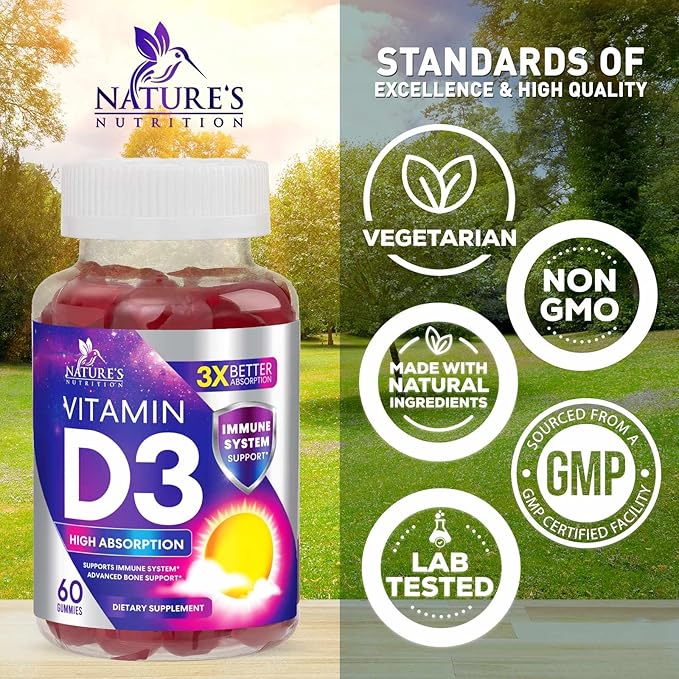 Vitamin D3 Gummy Vitamins Extra Strength 5000 IU (125 mcg) 60 Gummies