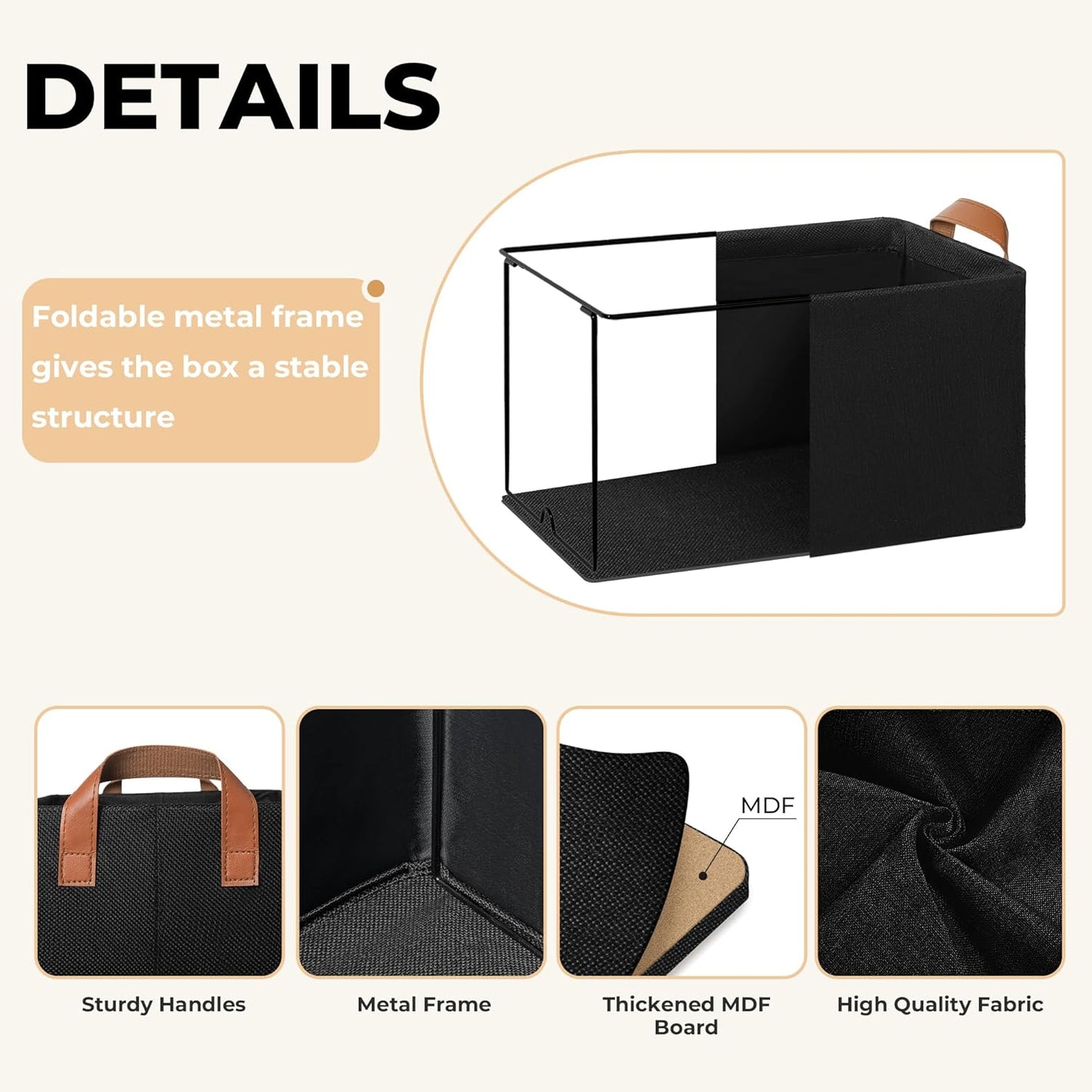 GRANNY SAYS Storage Baskets for Shelves, Closet Organizer Bins, Clothes Storage Bins with Metal Frame, Extra Large Baskets for Organizing and Storage, Collapsible, Black, 2-Pack