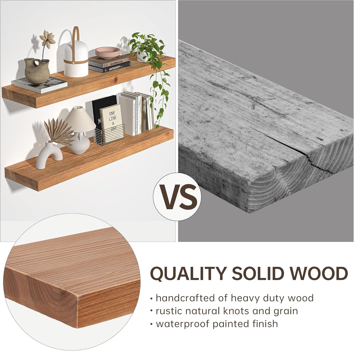 Floating Shelves for Wall, USA-Sourced Fir Wood 55 Inch Wall Shelves Set of 1, Natural Rustic Solid Wooden Floating Shelves Wall Mounted, Nursery Book Storage Shelf, Display Shelf for Bathroom