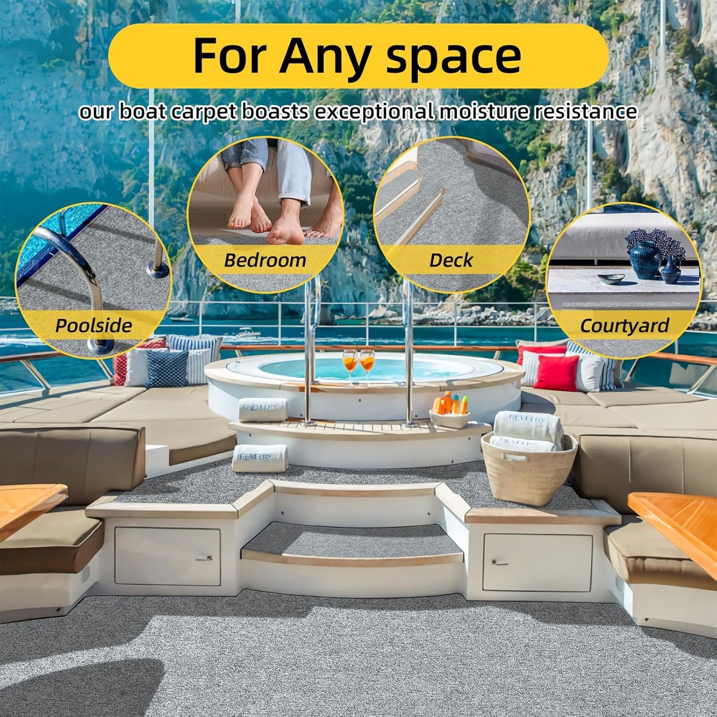 Marine Carpet,6 FT x 18 FT Smoke Gray Indoor Outdoor Carpet 0.2" Thick Boat Carpet with Water-Proof TPE Backing, Non-Slide Outdoor Marine Carpet Roll for Home, Patio, Porch, Deck