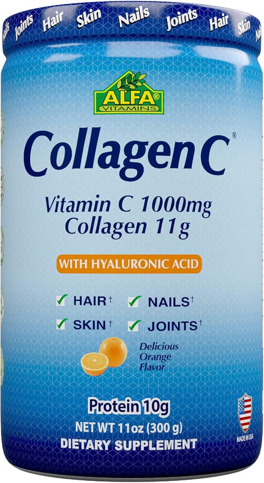ALFA VITAMINS CollagenC Hydrolysate Peptides Powder 1,000mg Vitamin -11 OZ