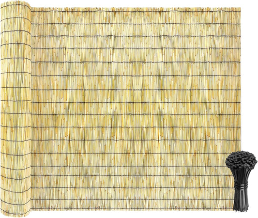 Natural Reed Fencing Rolls: Privacy Bamboo Fence 3/4/5/6ft High Roll Reed Screen, Decorative Bamboo Fencing for Outdoor Balcony Patio Garden Backyard,with Cable Zip Ties(Nature, 2x6.6ft)