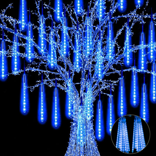 【2 Pack】 Christmas Lights Meteor Shower Rain Lights 20inch, Totally 20 Tube 720 LEDs Icicle Lights Outdoor Raindrop Lights for Xmas Halloween Wedding Party Tree Holiday Decoration,Blue