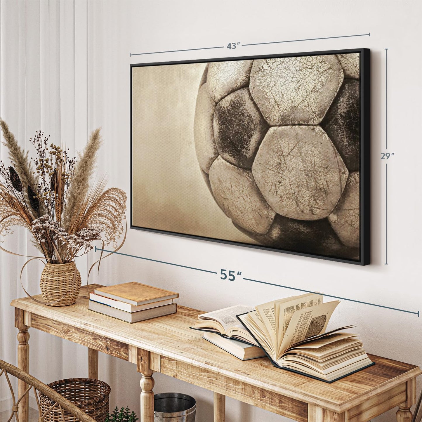 Elephant Stock Worn Soccer Ball Wall Art - Horizontal Framed Canvas - 1-Piece Living Room Wall Decor - Photography sports Canvas Print - Brown and Gray Decor for Wall - 43" X 29"