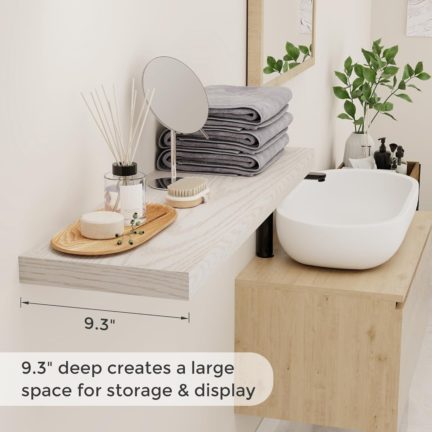 Fun Memories Rustic Wood Floating Shelves for Wall, 36 x 9 Wall Shelves Set of 2, Deep Floating Shelf for Kitchen, Living Room Storage & Display, Deep Wooden Bookshelf, Brich Color