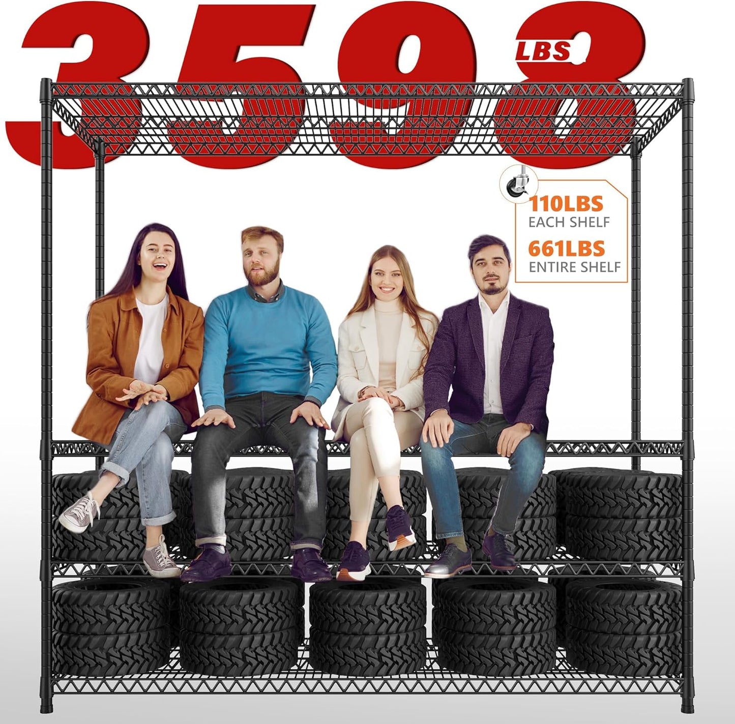 REIBII 60''W X 82.6" H Steel Heavy Duty Wire Shelving Unit with Wheels, 6-Tier Adjustable Storage Shelves 3598LBS Commercial Metal Shelves for Pantry, Garage, College Dorm School Industrial Shelving