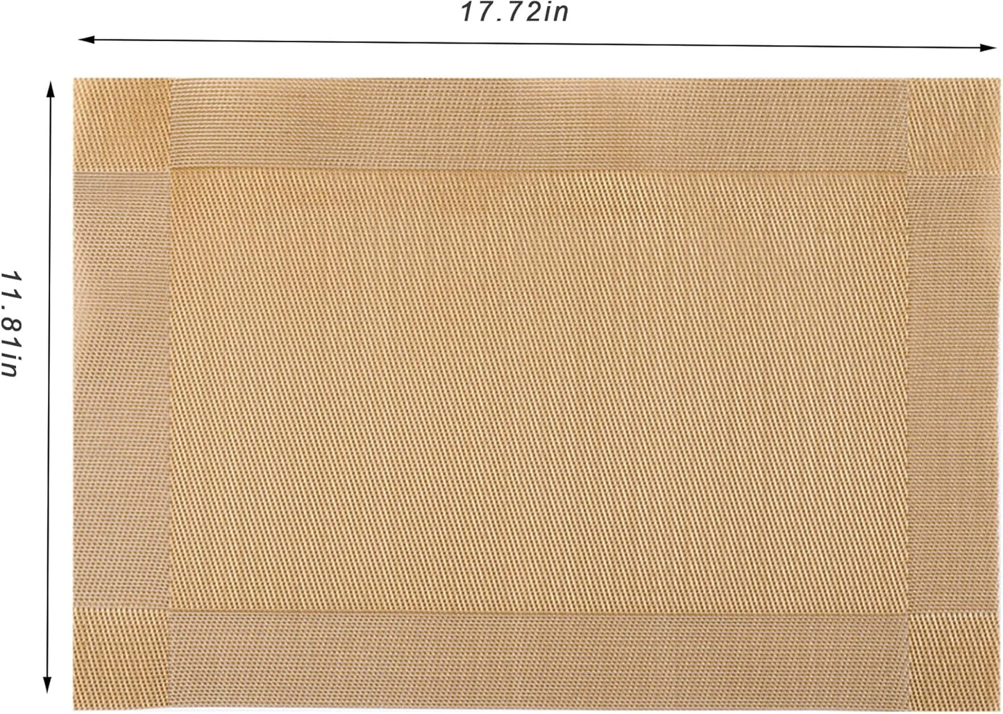 CADONO Placemats Set of 4 Washable Indoor/Outdoor Vinyl Place Mats for Dining Table Durable Non-Slip Heat Resistant PVC Weave Table Mats（Gold Cube）