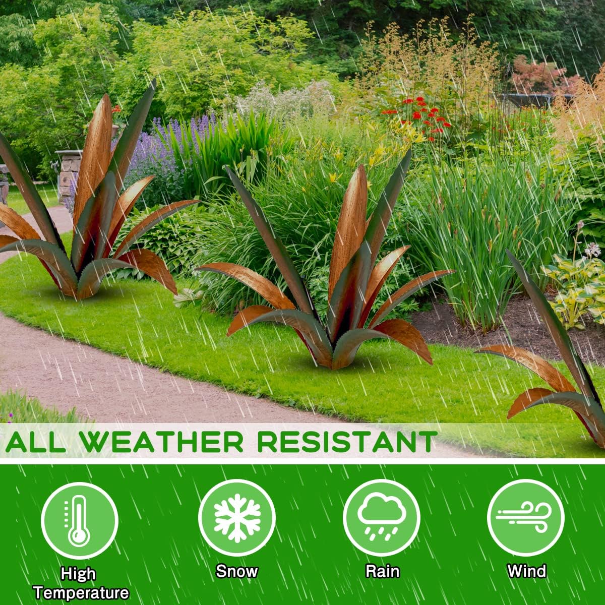 DIY Metal Agave Plant Art Yard Tequila Art Sculpture, Tequila Rustic Garden Sculpture Statue Outdoor Decor,Agave Metal Plants for Yard, Garden Lawn Ornaments (9 Leaves -Green)