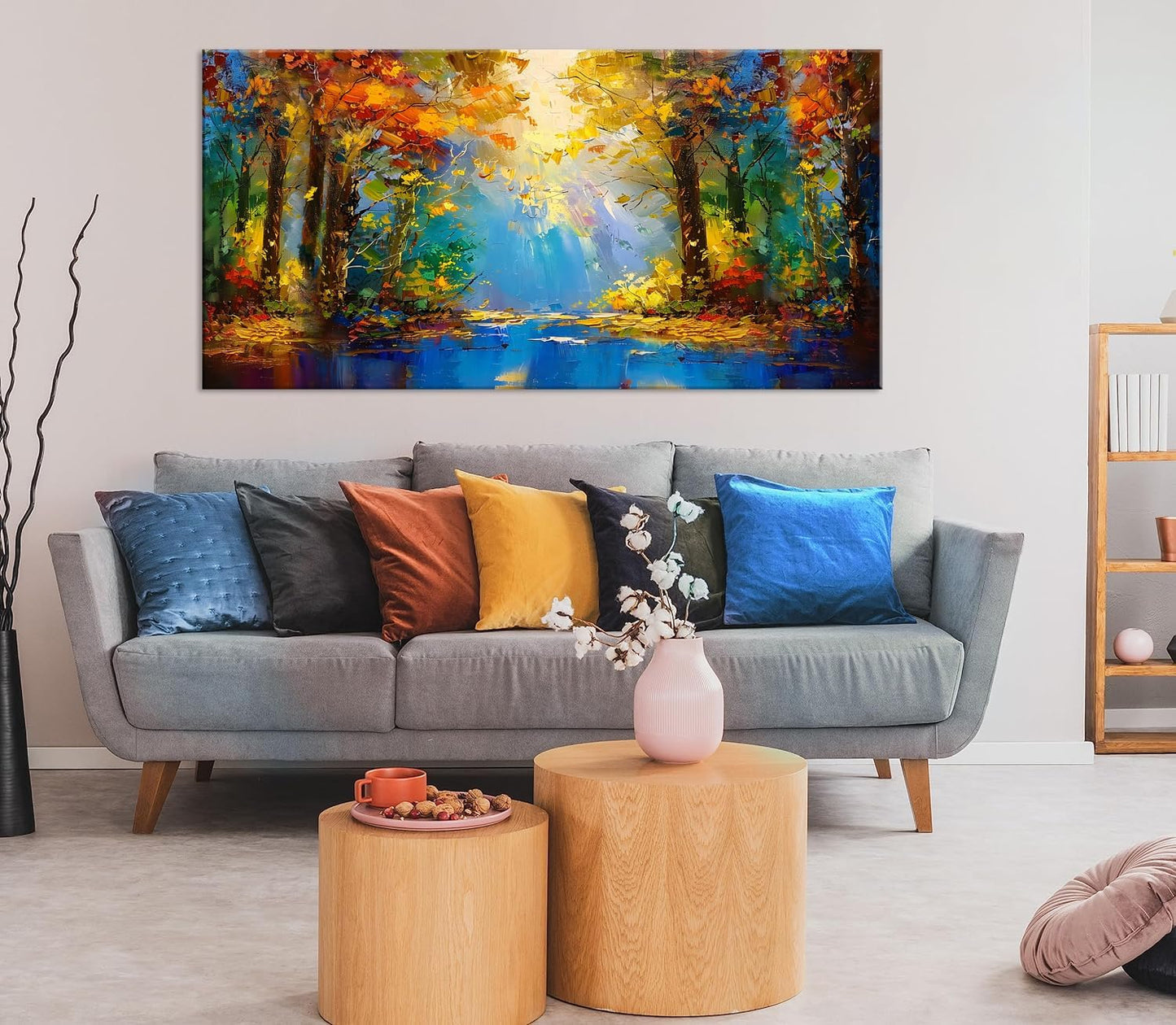 LASMOND Beautiful Colorful Forest Scenery Landscape Wall Art Decor Artwork for Bedroom Living Room (58x28 Inches)