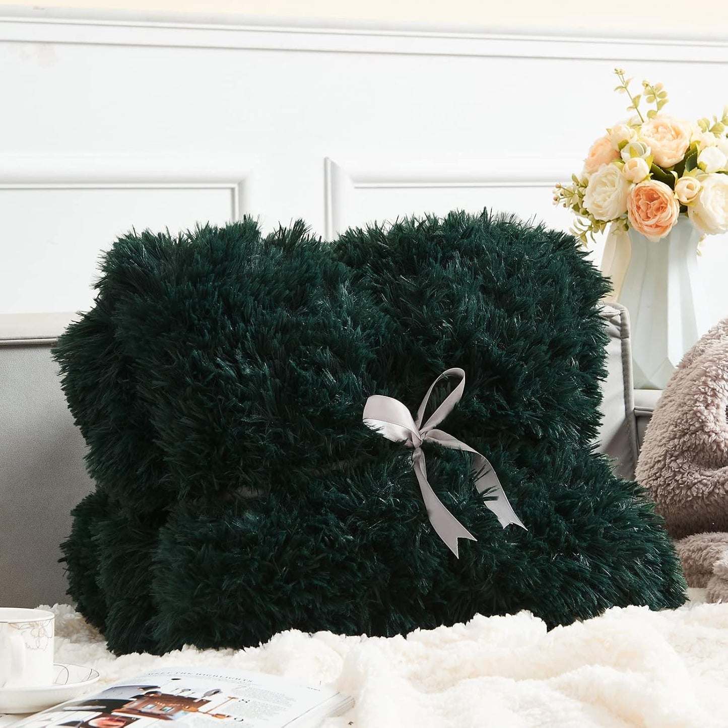 GONAAP Fuzzy Faux Fur Throw Blanket Forest Green Super Soft Cozy Plush Fuzzy Shaggy Blanket for Couch Sofa Bed (Forest Green, Throw(50"x60"))