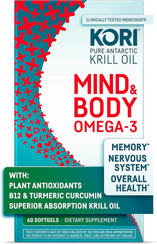 Kori Krill Kori Mind & Body Omega-3 Oil 3, Brain B12, Tumeric 80 Softgels