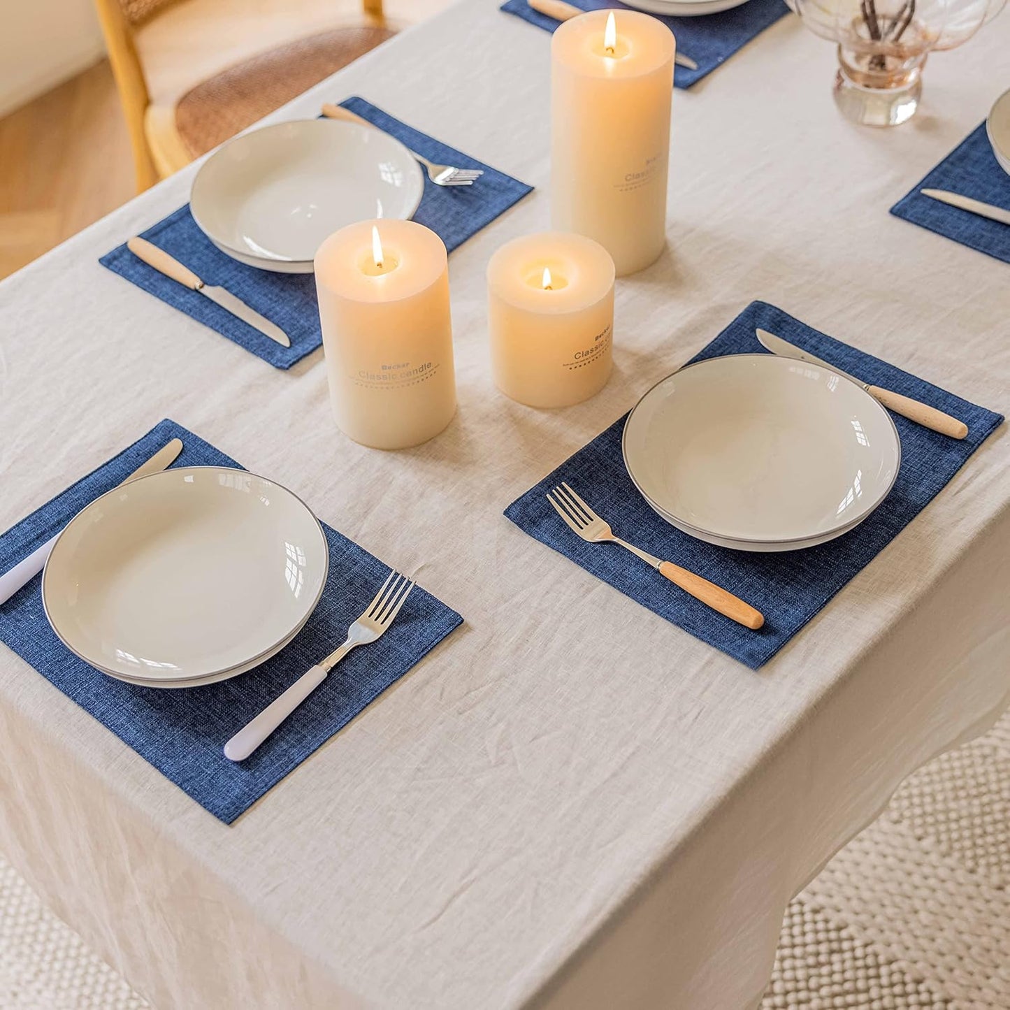 Home Brilliant Placemats Set of 4 Linen Blue Placemats Heat Resistant Dining Table Place Mats Kitchen Table Mats, Indigo
