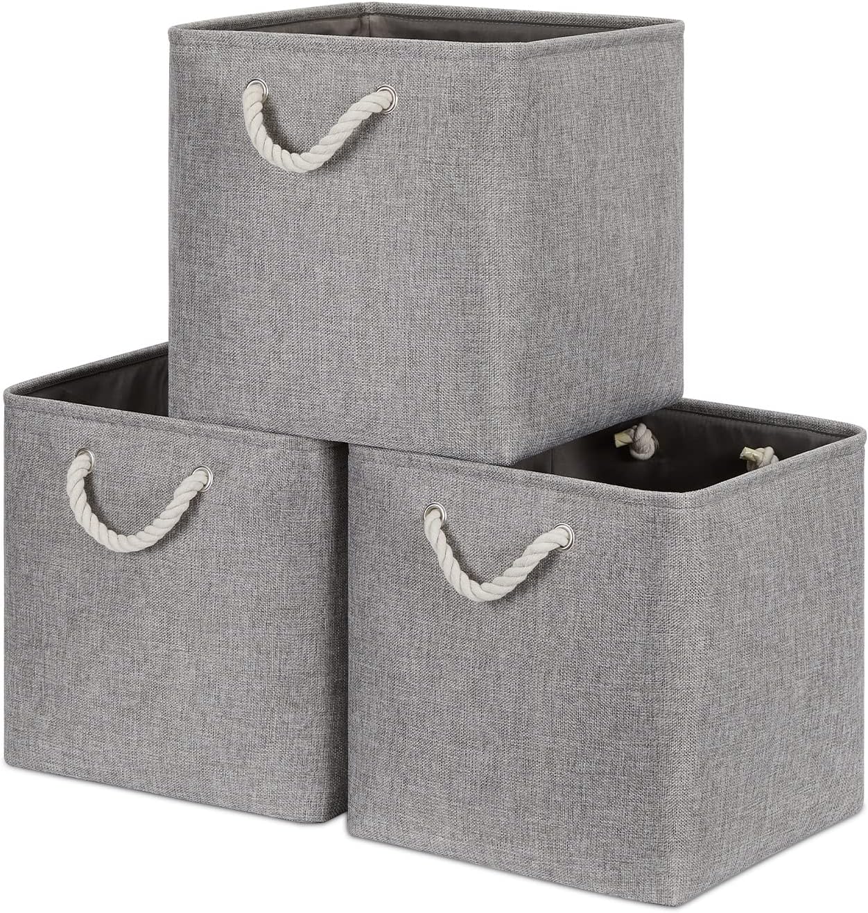 Bidtakay Grey Baskets Foldable Storage Cube Bins 13x13x13 Cube Storage Organizer Closet Set of 3 Fabric Storage Baskets for Home Office Large Baskets for Nursery Baby Toy Storage