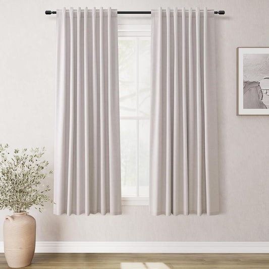 BOODII 63 Inch Blackout Curtains Linen Black Out Curtains for Bedroom 2 Panels Set Neutral Room Darkening Curtain Champagne Thermal Insulated Curtain for Nursery Window Drapes Back Tab 52x63