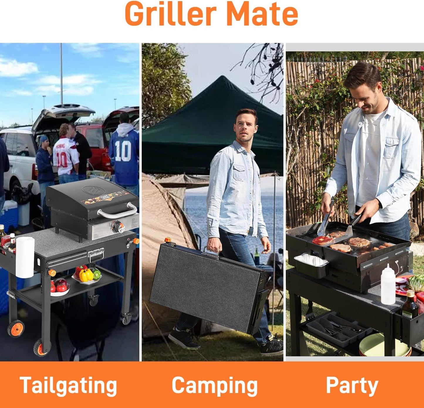 Portable Outdoor Grill Table, Folding Grill Cart Solid and Sturdy, Blackstone Griddle Stand Large Space, Blackstone Table with Paper Towel Holder, Grill Stand for Blackstones Griddle, Ninja Grills etc