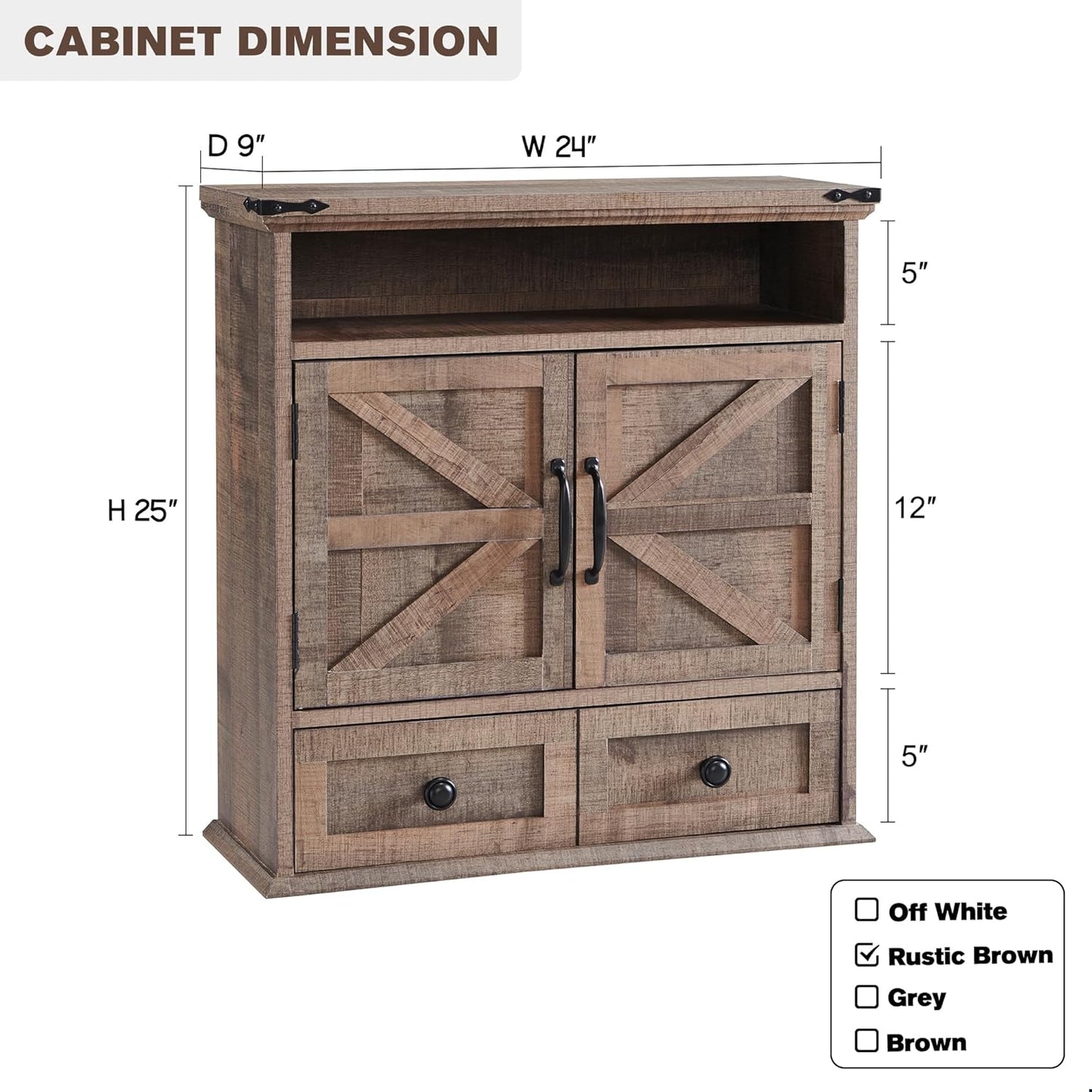 Bathroom Wall Cabinet, Farmhouse 24" Wide Medicine Cabinet with Drawer, Adjustable Shelf, Double Barn Doors, Storage Cabinets for Bathroom, Kitchen, Living Room, Rustic Brown