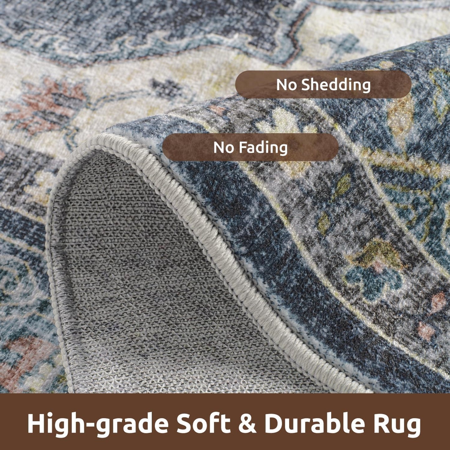 AMOAMI-6FT Round Rug-Rugs for Living Room-Vintage Soft Blue Rugs for Bedroom-Non Slip Circle Rug-Machine Washable Rug for Dining Room Living Room Bedroom Office Under Table