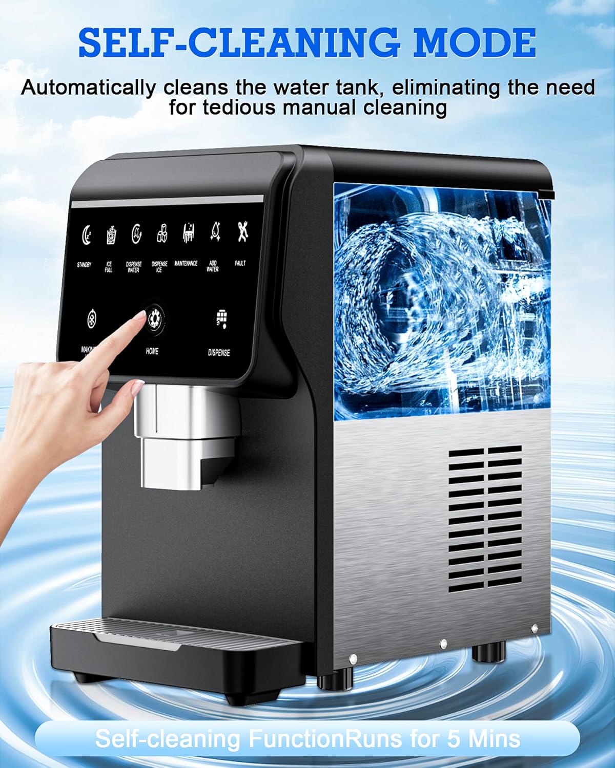 Nugget Ice Maker Machine 80LB/24H, Ice Makers Countertop 6 LB Ice Storage, Chewable Pellet, Ice Water, Self-Cleaning Function for Home/Office/Party/RV