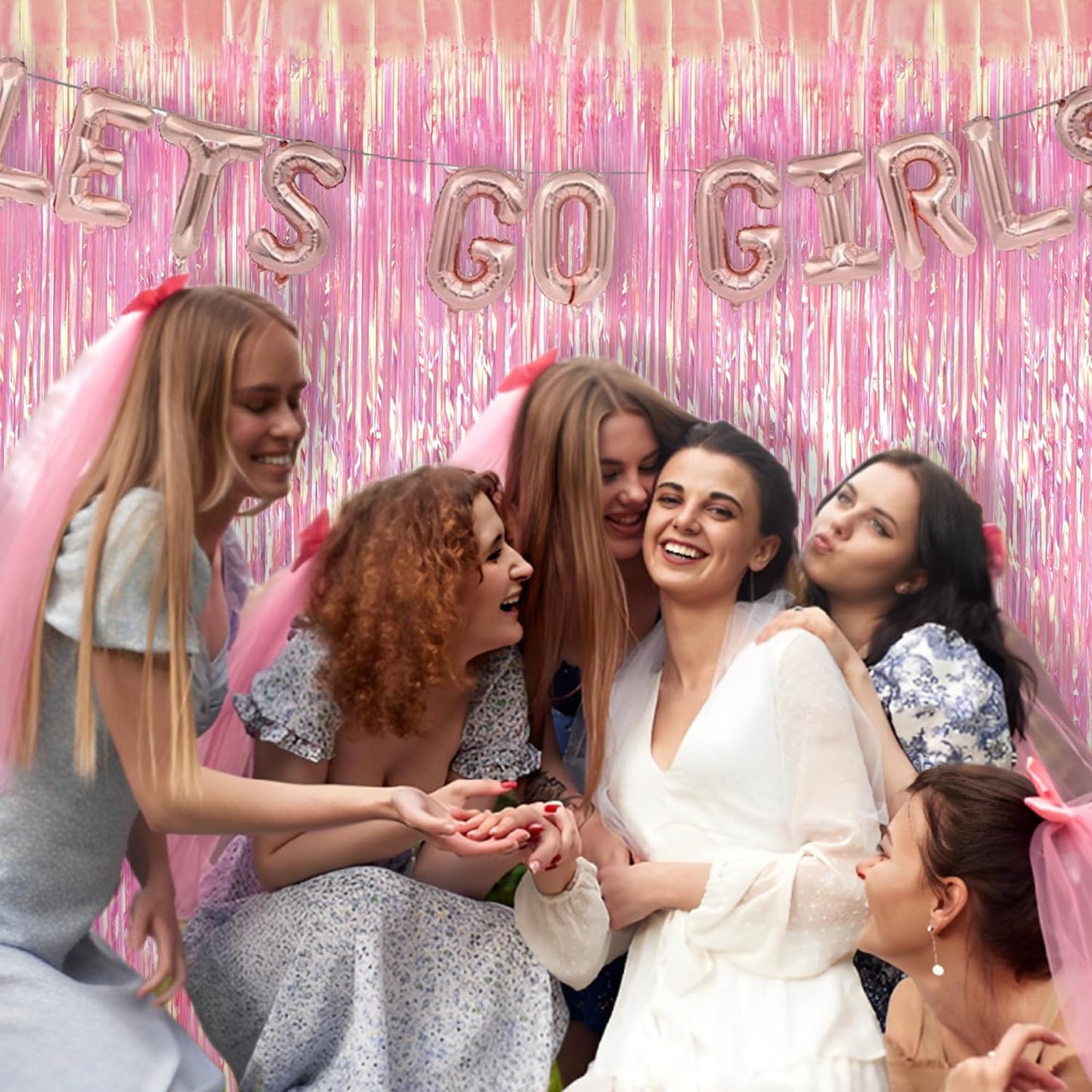 BRAVESHINE Clear Pink Streamers Party Decorations Iridescent Foil Fringe Backdrop - 2 Pack 3.2 x 6.5 ft Holographic Tinsel Curtain Party Photo Backdrop for Valentine’s Girl Birthdays Engagement Decor