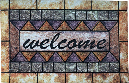 Door Mat Welcome Mat, Heavy Duty Door Mat 17.7 x 29.5 Inch Front Door Mat Rug Doormat for Outdoor Entrance Home Non-Slip Rubber Rug for Front Door, Outside, Entryway, Patio (Brown Welcome)