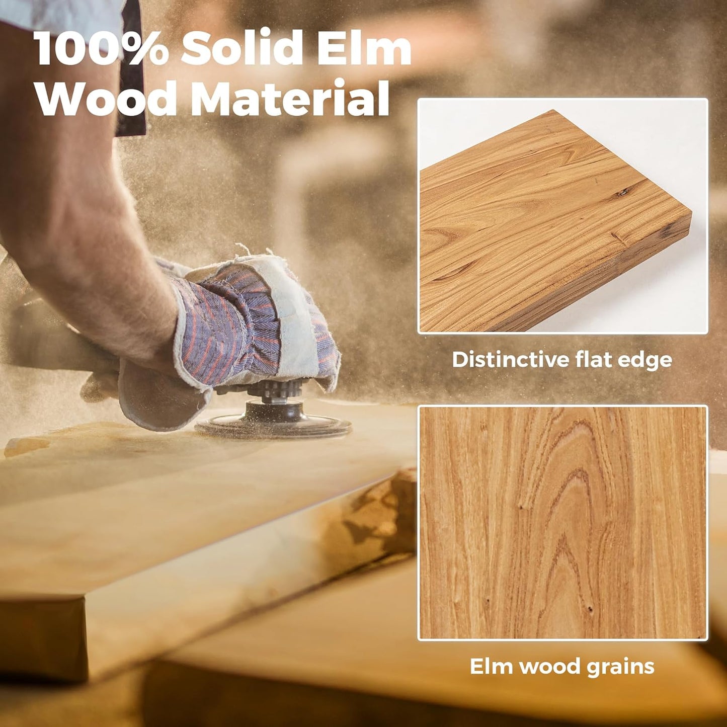 RICHFOCUS Elm Floating Shelves for Wall - 40" W x 9.3" D Rustic Solid Wood Shelves with Invisible Bracket, Wall-Mounted for Living Room, Bedroom, Kitchen Storage & Display, Set of 2, Natural