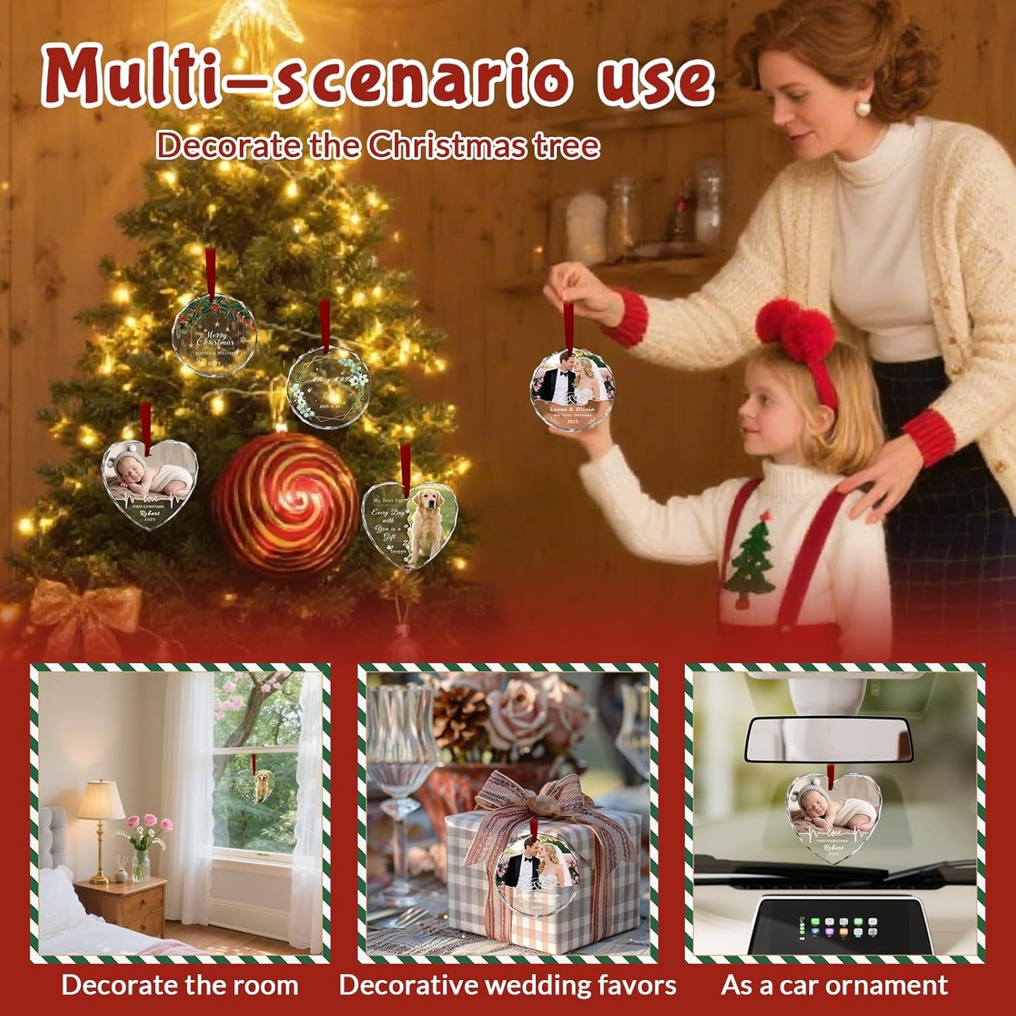 Custom Christmas Ornament Glass-Personalized Christmas Ornaments with Photo/Name/Date/Text,Wedding Christmas Birthday Baby Gifts (Color 4)