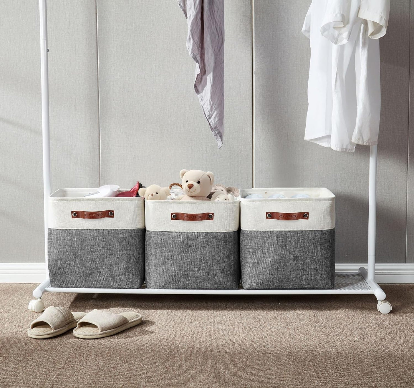 DECOMOMO Storage Cubes, 11x11 Cube Storage Bins, Baskets for Shelves (Grey & White, Cube 11" - 4 Pack)