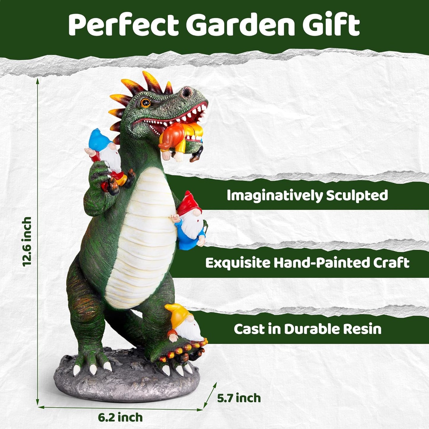 Dinosaur Eating Gnomes Garden Decor Statue - Funny Dinosaur Gnome Massacre Outdoor Decor for Yard, Patio, Lawn Ornaments - Garden Gifts for Mothers Day, Housewarming, Festival