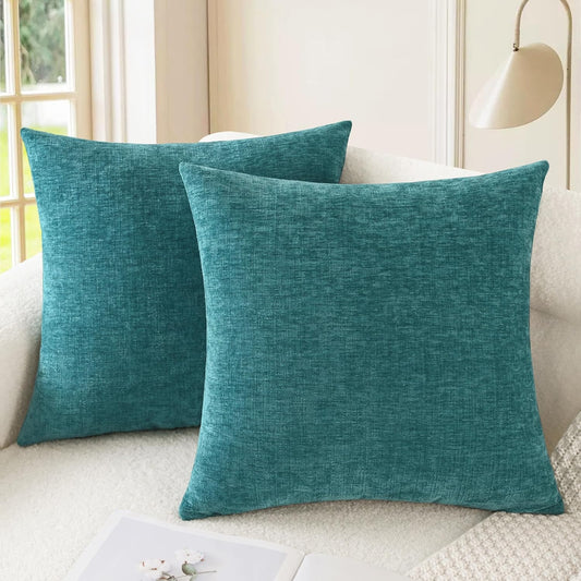 CaliTime Throw Pillow Covers Decorative 26 X 26 Inches Pack of 2 Cozy Chenille Cushion Cases for Couch Sofa Bed Living Room Home Teal