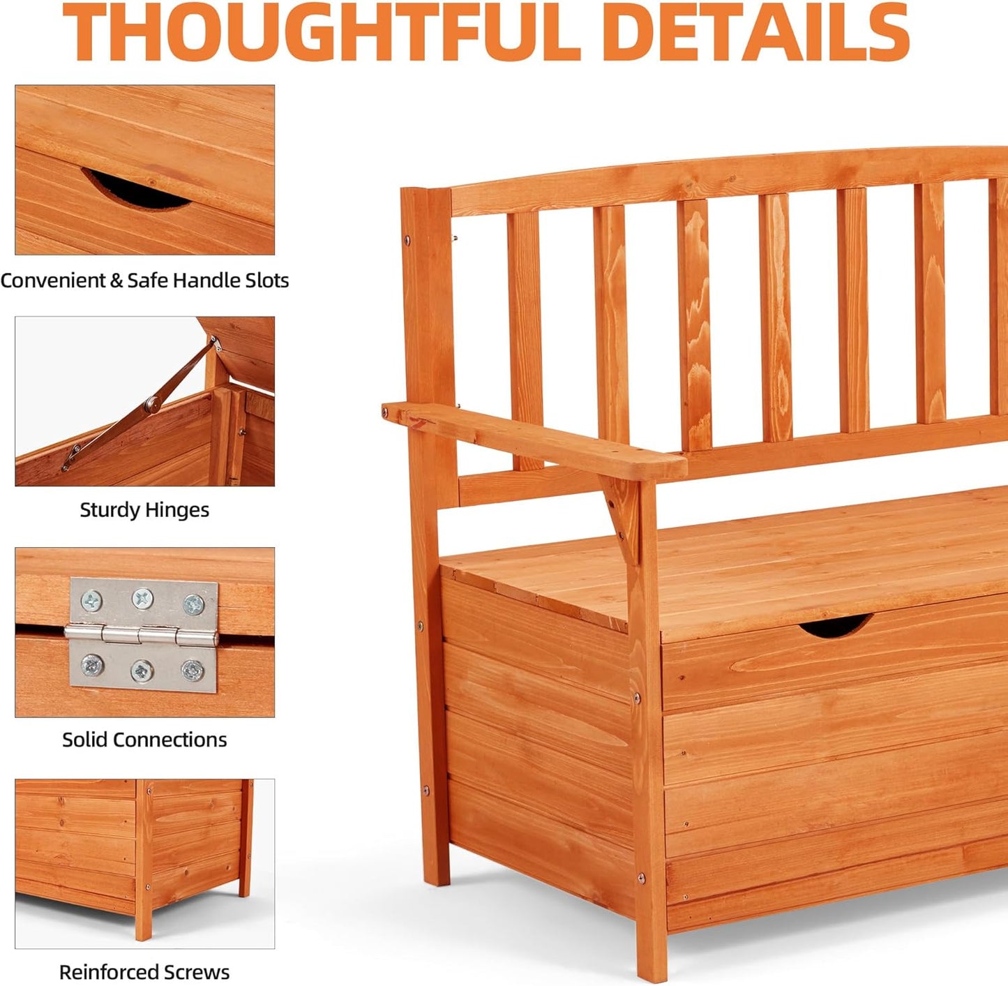 AVAWING Outdoor Storage Bench, Wooden Garden Bench Weatherproof, Patio Benches for Outside, 2-Seat Front Porch Bench, Park Bench for Deck, Lawn, Backyard(Natural)