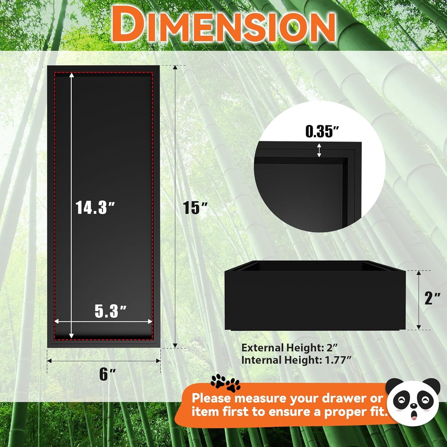 Bamboo Kitchen Drawer Organizer - Set of 2, Stackable Utensil Organizers, Wooden Storage Box Tray for Cabinet, Pantry, Bathroom Countertop, Multi-use Organization and Storage (Black)