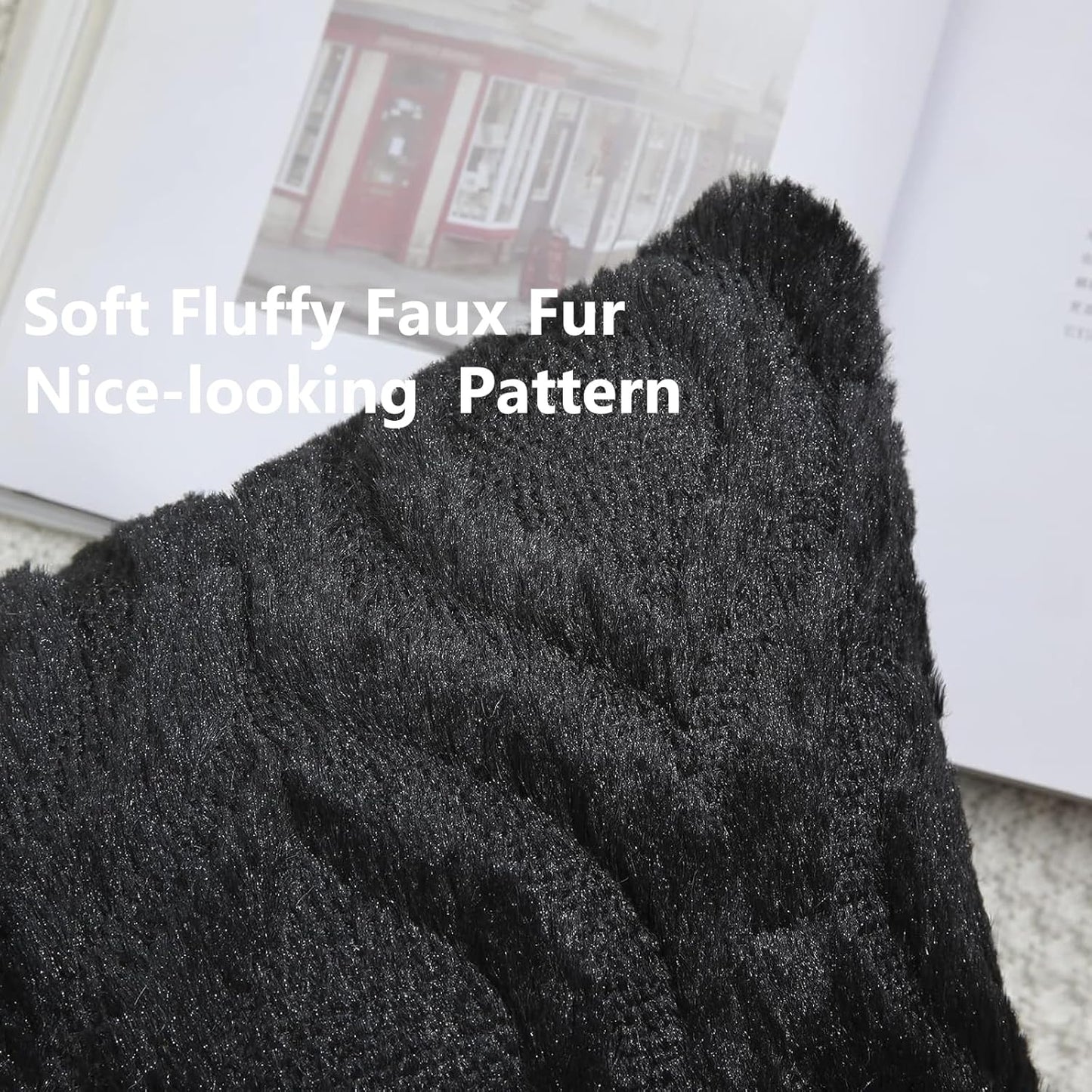 decorUhome Fall Throw Pillow Covers 26x26 Inch Set of 2, Soft Plush Decorative Faux Fur Black Solid Couch Pillow Covers, Accent Farmhouse Neutral Square Euro Pillow Cases for Sofa Bed Living Room