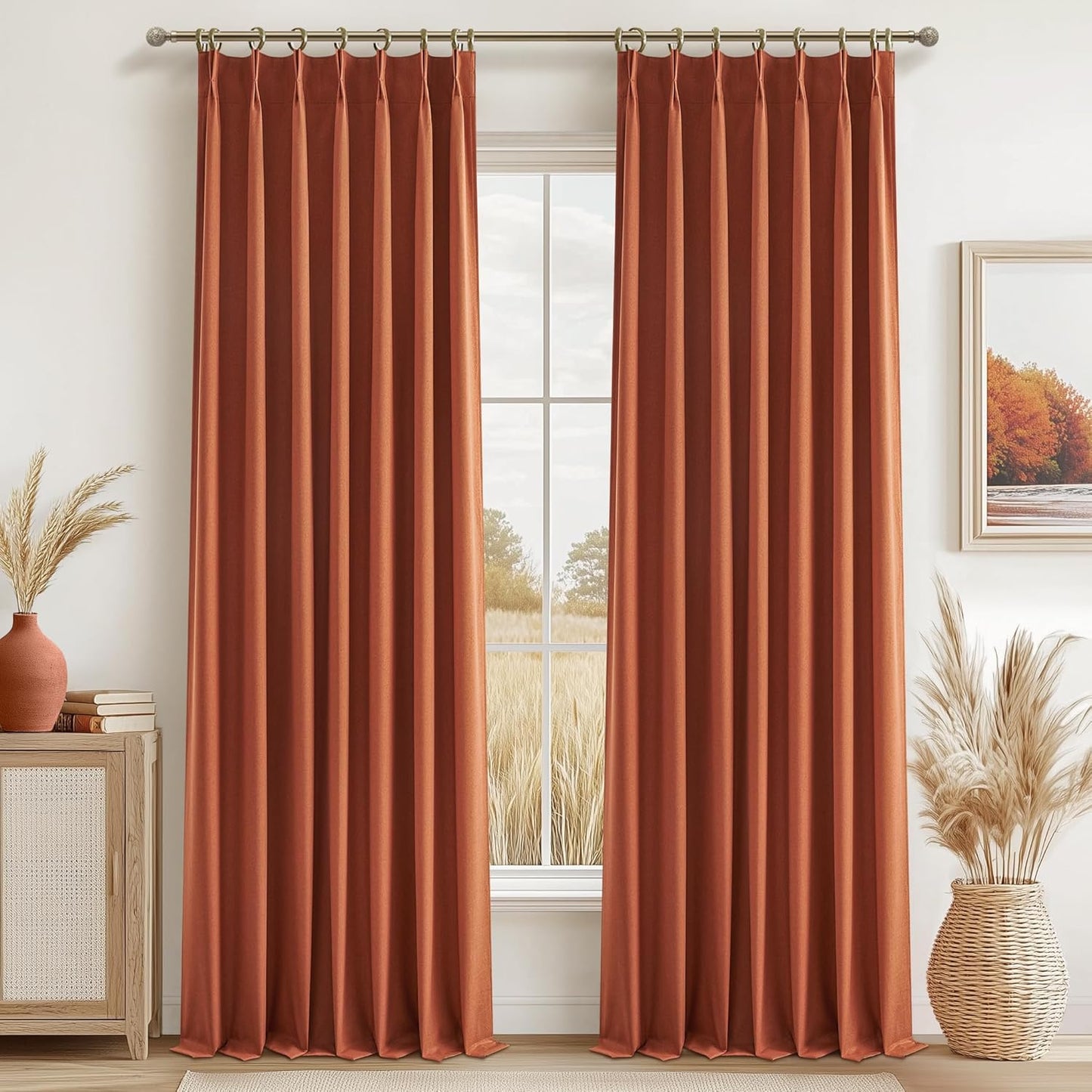 Fall Burnt Orange Pinch Pleated Curtains Blackout 102 Inches Long 2 Panels Set,Terracotta Autumn Color Decor Retro for Living Room Antique Copper Rust Boho 70s Window Drapes (W40 xL102)