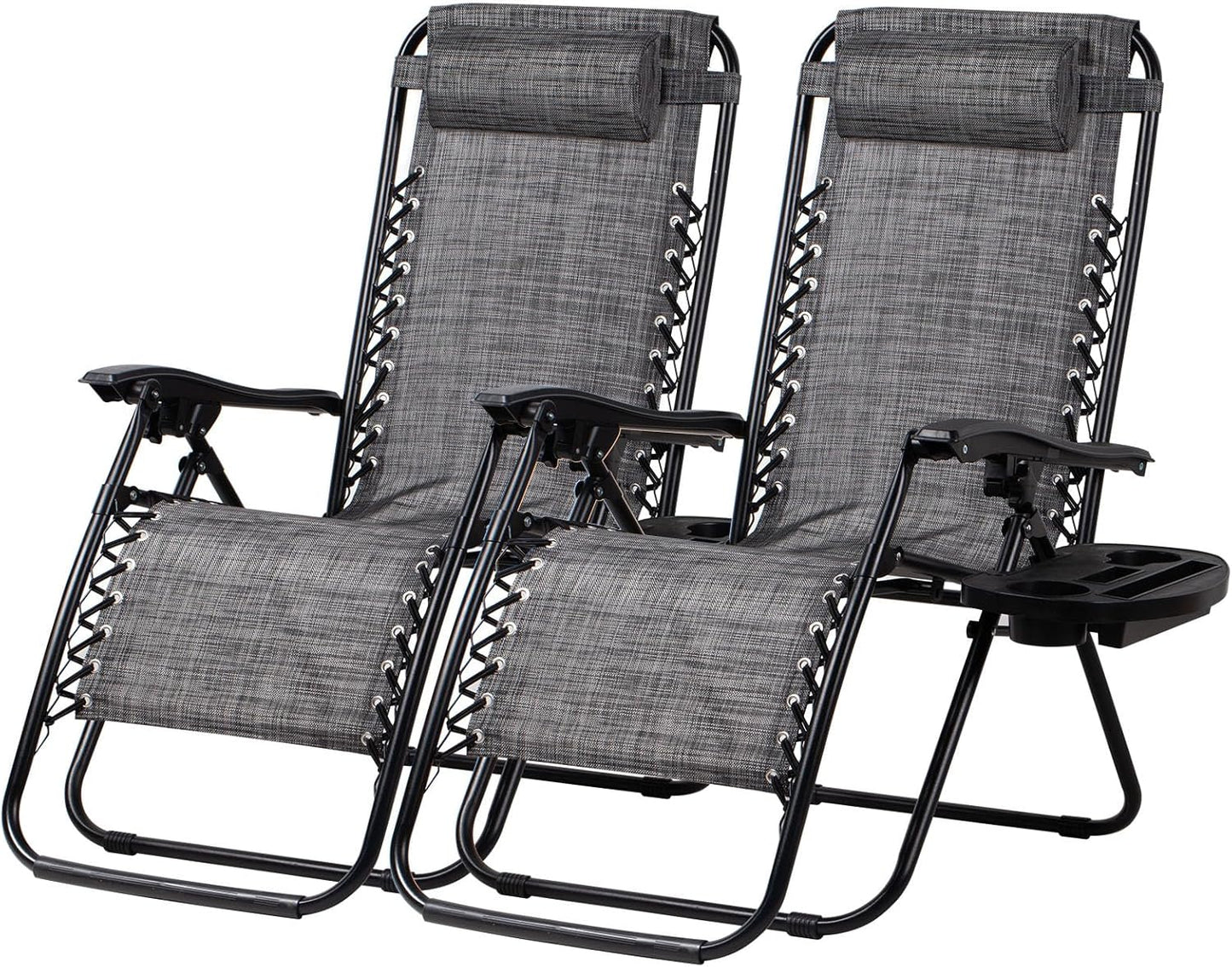 Nazhura Set of 2 Relaxing Recliners Patio Chairs Adjustable Steel Mesh Zero Gravity Lounge Chair Beach Chairs with Pillow and Cup Holder(Grey)
