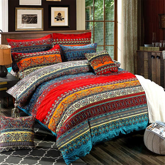 ABREEZE 3Pcs Bohemia Retro Bedding Ethnic Vintage Floral Duvet Cover Boho Bedding 100% Brushed Cotton Bedding Sets Damask Paisley Coloful Mandala Down Comforter Cover,Twin