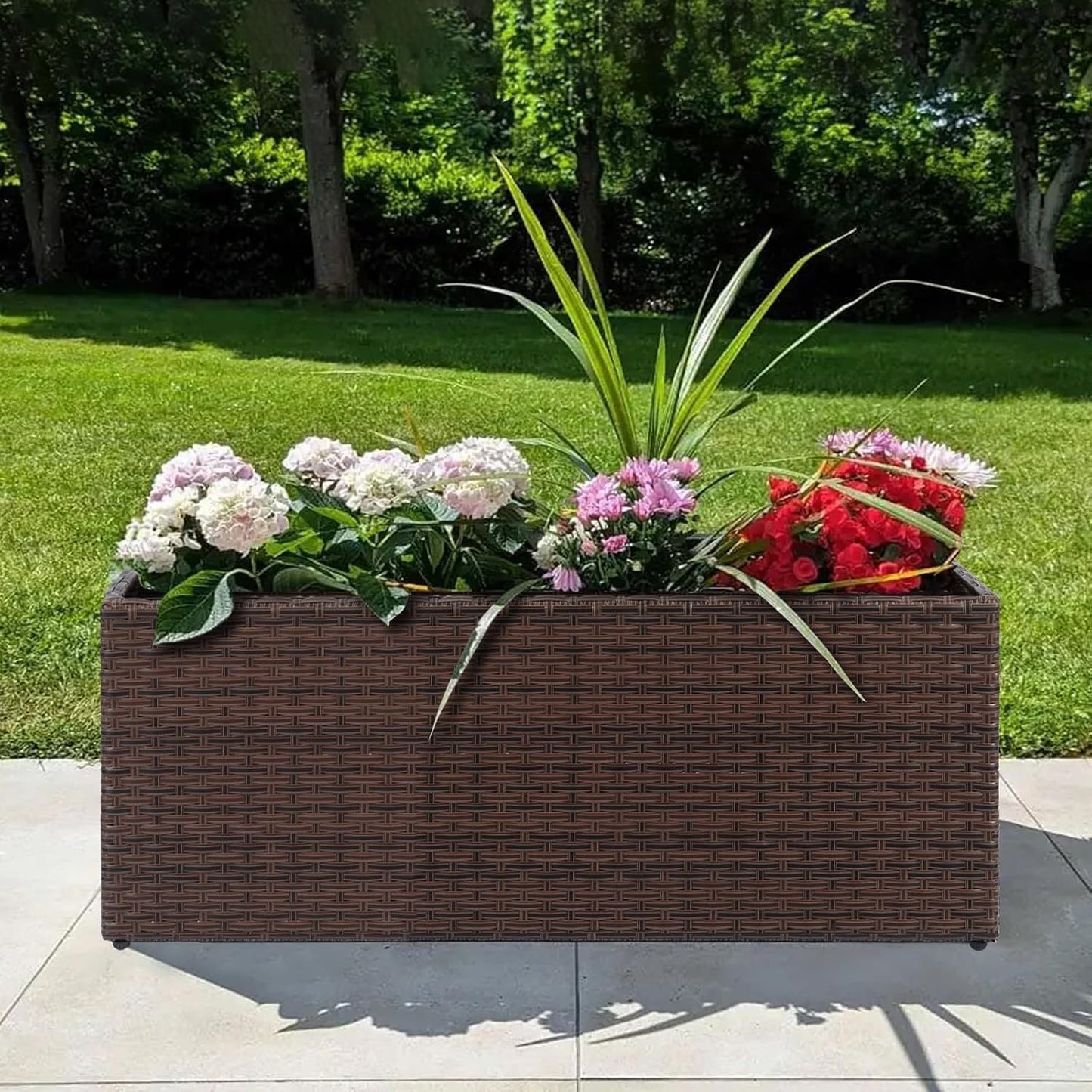 SUNNYPARK Set of 2 Large Rectangular Planter with Removable Liner, All-Weather PE Rattan Modern Planters Indoor Outdoor Flower Plant Pots Garden Box Patio Yard Front Porch Deck