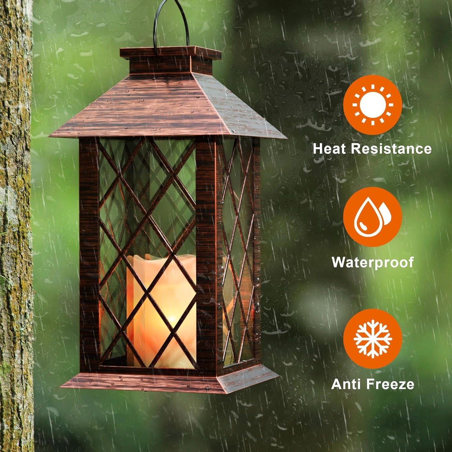 Solar Lanterns Outdoor, Waterproof Garden Hanging Lanterns, 13" Outdoor Decorative Lantern with LED Flickering Flameless Candles, Vintage Lantern for Porch, Yard,Patio Decor, 1 Pack