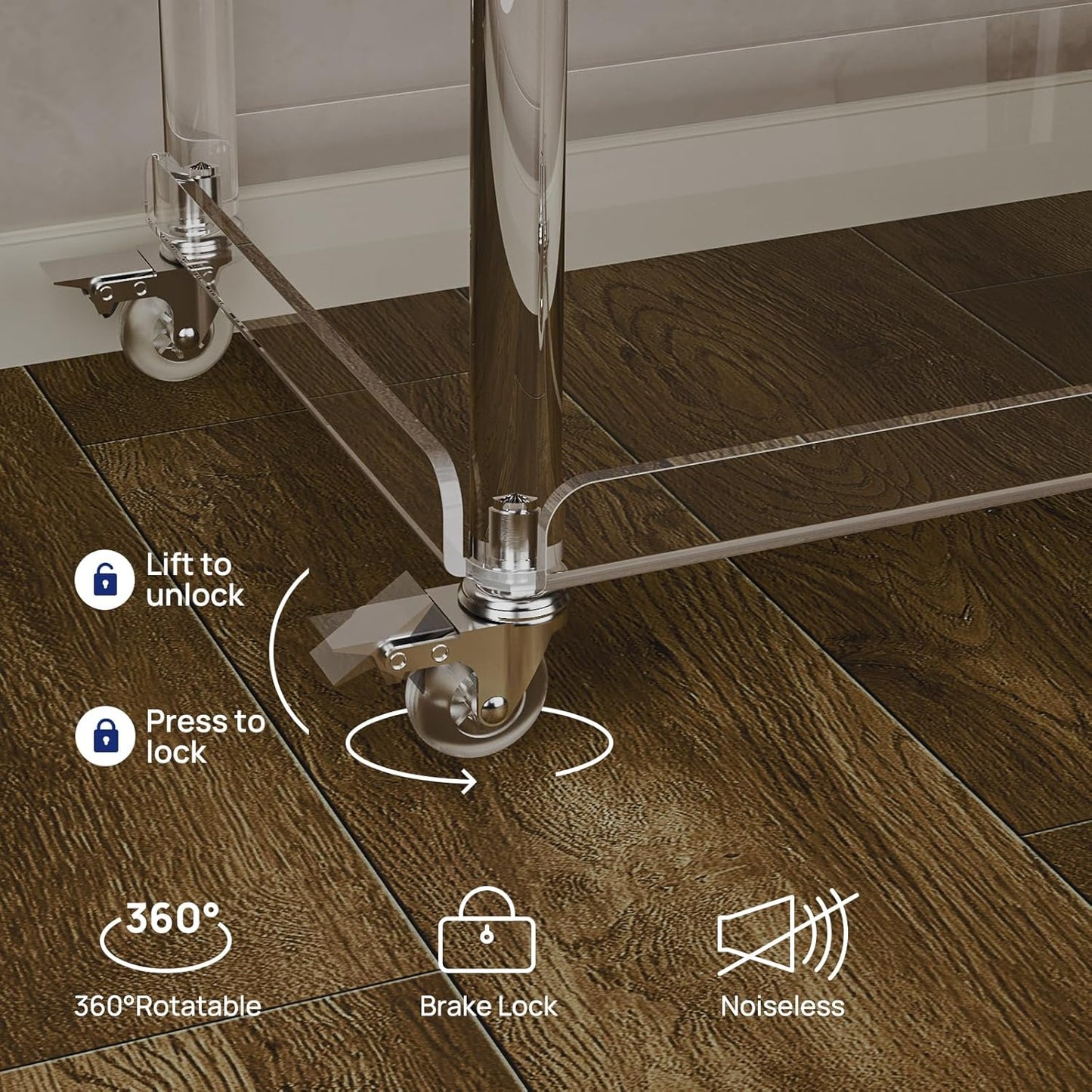 HMYHUM Acrylic Bar Cart with 4 Lockable Wheels, 30.5" L x 15.2" W x 34.5" H, Rolling Serving Cart for The Home Bar, Kitchen, Living Room, with Pulling Handle, Modern, 3-Tier, Clear