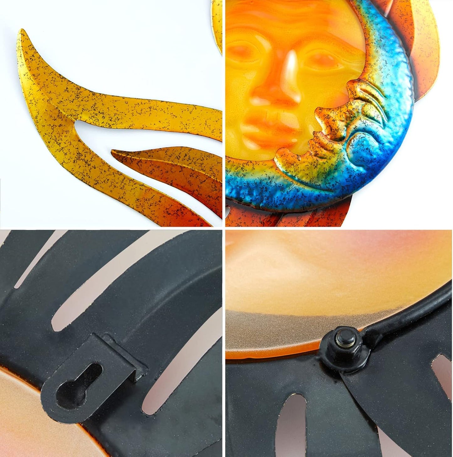 wotieuns Large Outdoor Metal Glass Sun and Moon Wall Decor Outdoor Sun Moon Wall Art 28 Inch