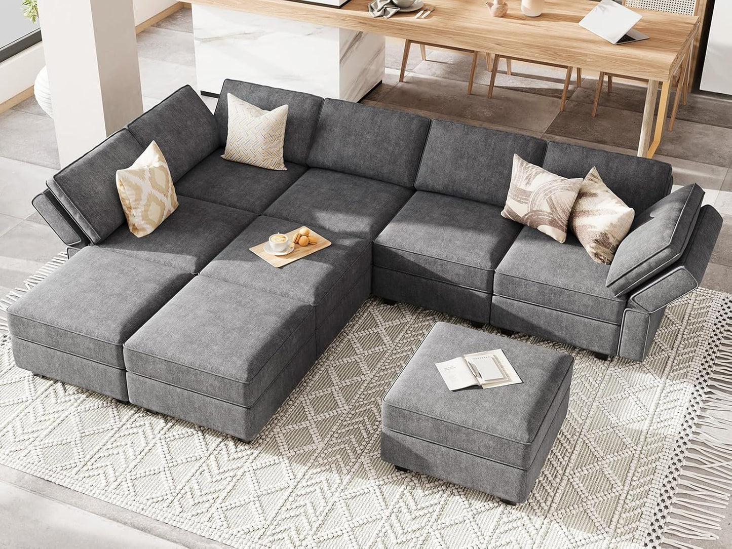 Belffin Modular Sectional Sleeper Sofa Couch with Storage Ottoman Convertible Sectional Couches for Living Room Terry Reversible Chaise. Dark Grey Sofa