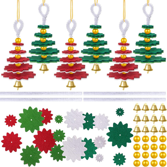 Hollowfly 50 Sets Felt Christmas Tree Ornament Craft Kit Small Layered Christmas Tree Felt Crafts for Xmas Decoration Stocking Stuffer Holiday Fun School DIY Activities