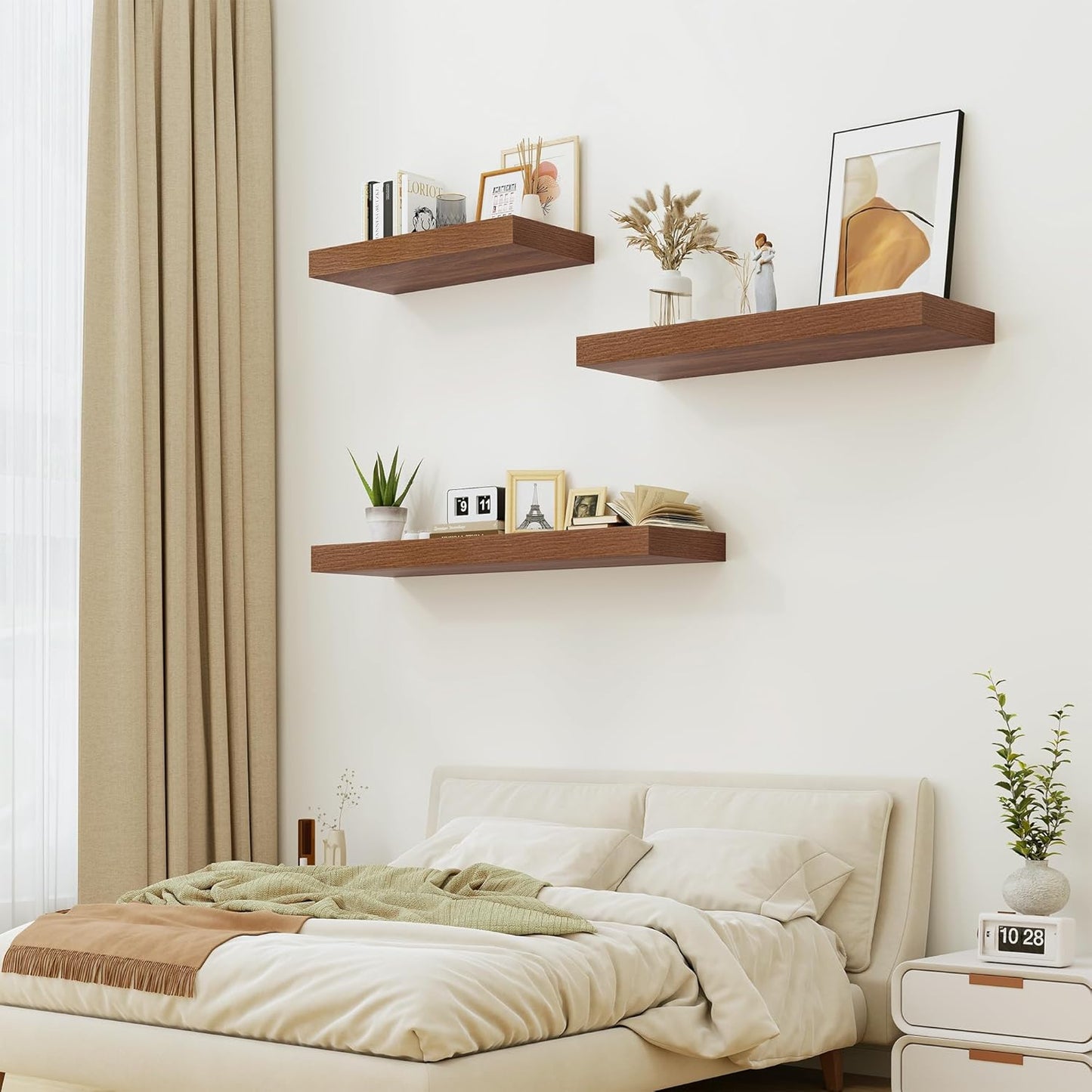 Heimlove Walnut Bathroom Shelves Floating Shelves for Wall Shelf Over Toilet Long Wall Mounted Modern Farmhouse,48 x 12 Wall Shelves with Invisible Brackets for Living Room, Kitchen, Bedroom