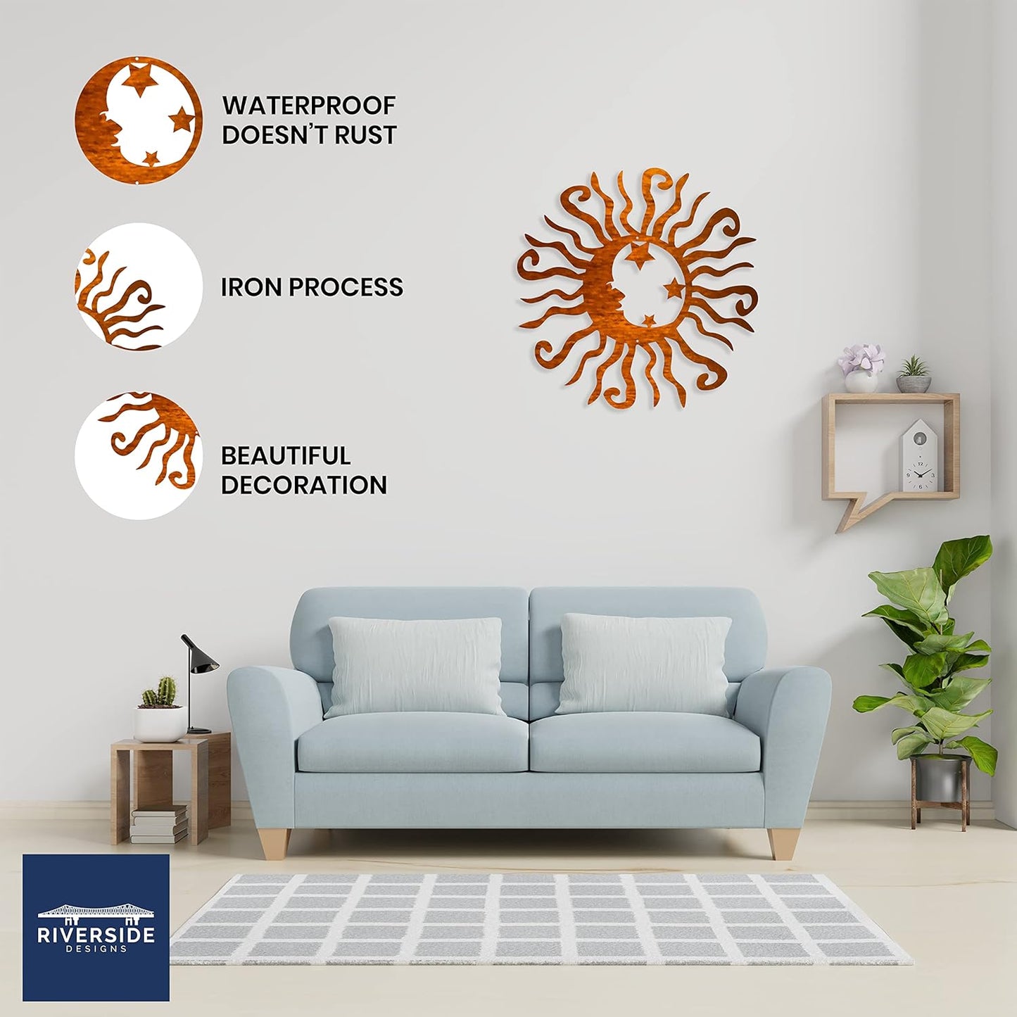 Riverside Designs Wacky Solar Moon Metal Wall Art Steel Outdoor Decor | Heavy-Duty and Waterproof | Made in USA (Copper, 12L x 12W)