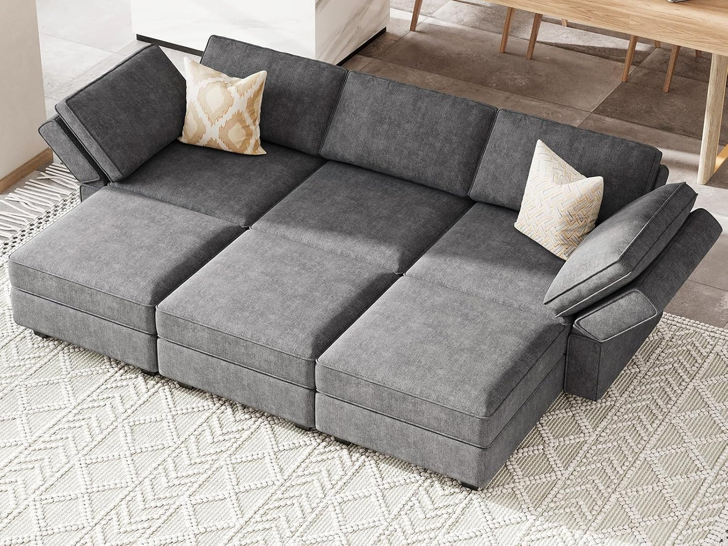 Belffin Terry Fabric Modular Sectional Sleeper Sofa Bed with Storage Convertible Sectional Couches for Living Room 6 Seaters Dark Grey Modular Sofa