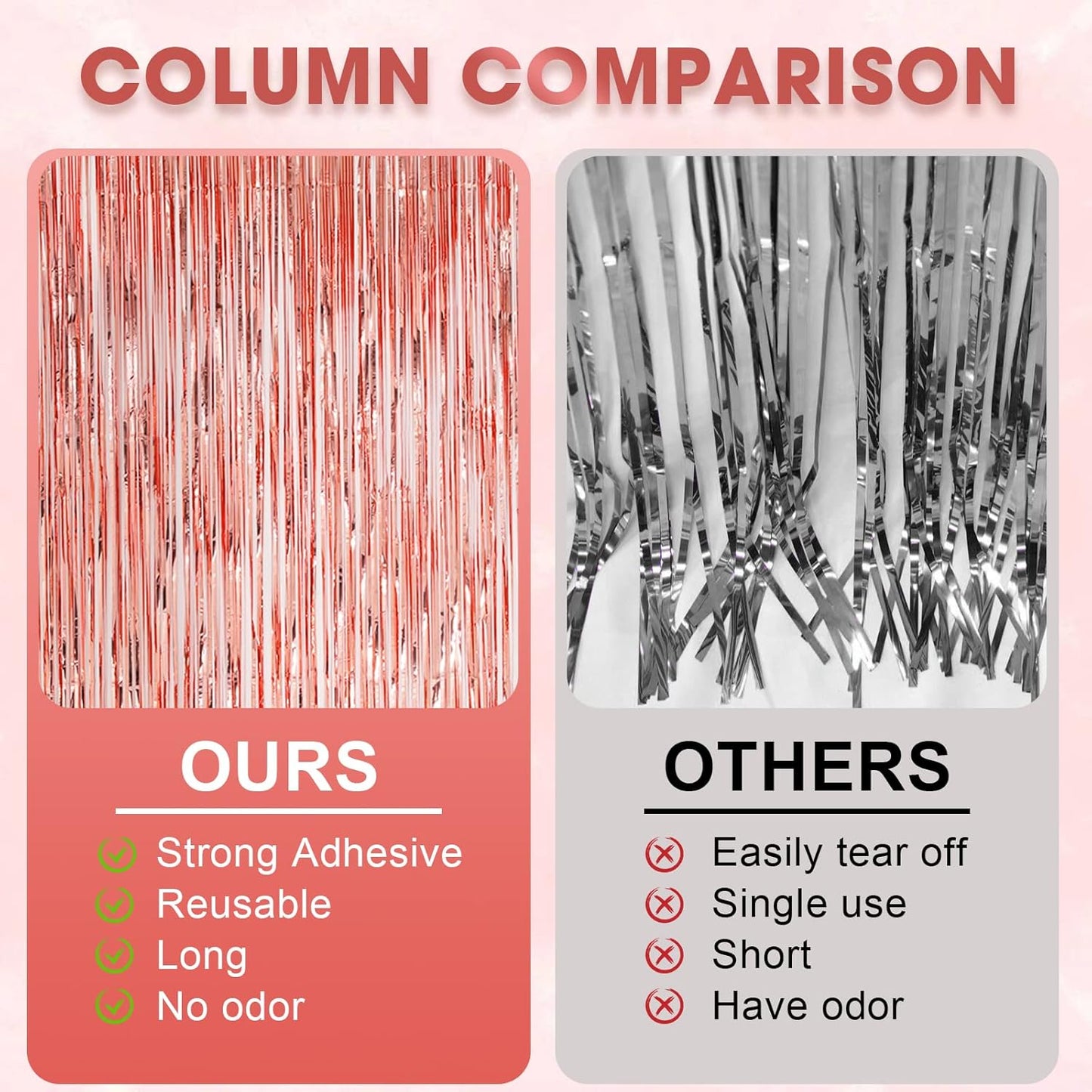 3 Pack 3.3x8.2 Feet Rose Gold Foil Fringe Backdrop Curtains, Tinsel Streamers Birthday Party Decorations, Fringe Backdrop for Graduation, Baby Shower, Gender Reveal, Disco Party