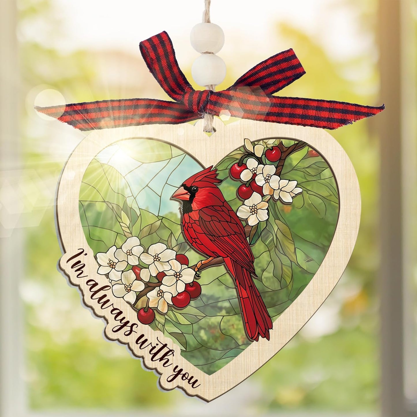 FLAGWIX Sympathy Gifts for Loss of Loved One - Red Cardinal Suncatcher Ornament with Card - Bereavement Gift Ideas, Sympathy Gifts for Loss of Dad Mom, Red Cardinal Memorial Gift for Women Men