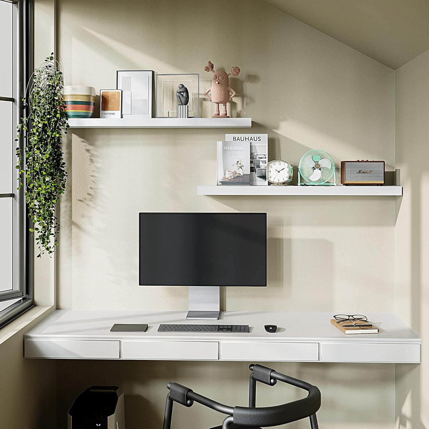 BAMEOS Floating Shelves,40 in W x 8in D Wall Mounted Wooden Shelves with Invisible Brackets Set of 2, Hanging Wall Shelves Decoration for Bedroom, Bathroom, Living Room and Kitchen