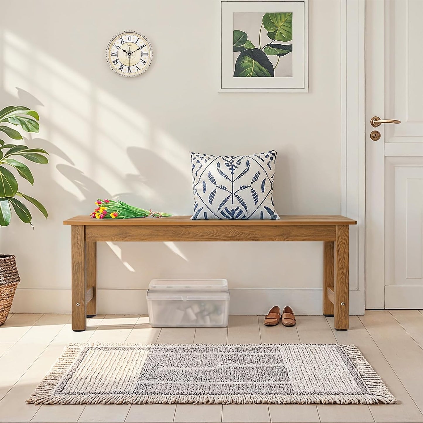 Outdoor Bench, 2-Person Poly Lumber Garden Bench, All-Weather Patio Bench Will not Rot and Fade for Garden, Porch, Backyard and Park, Easy Installation, Teak