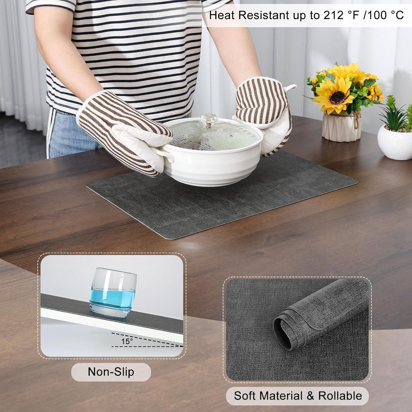 Myir JUN Placemats Dual Sided, Faux Leather Place Mats Set of 4 Indoor Placemats for Dining Table Outdoor Placemats Square Non-Slip Washable Table Mats (Gray, Set of 4)