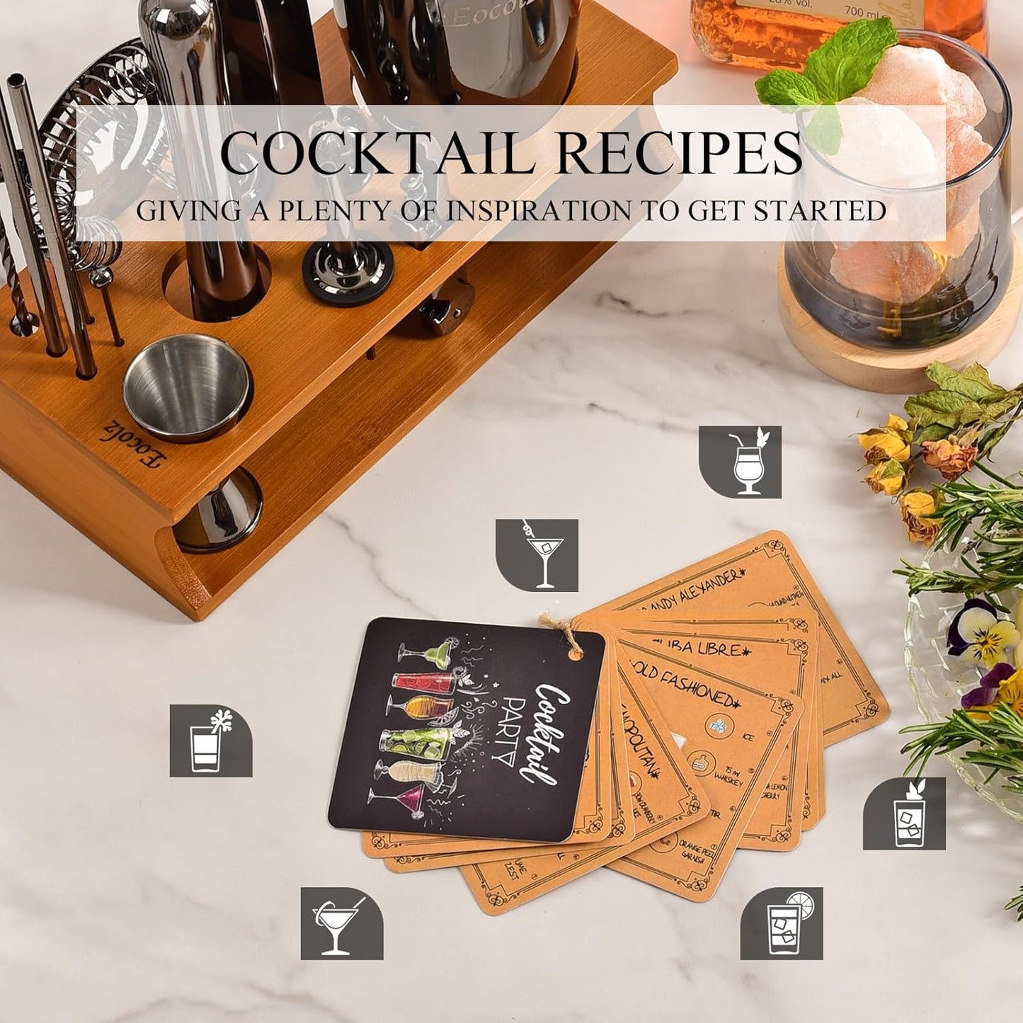 Bartender Kit Cocktail Shaker Set with Stand Bar Tool Bar Set for Drink Mixing Home Bartending Kit 17-Piece Bar Cart Accessories: Martini Shaker, Mixer Spoon, Jigger, Muddler, Strainer & Recipes Gifts